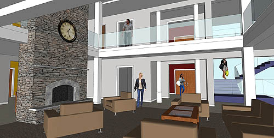 As part of a new dormitory facility planned for Western Pennsylvania School for the Deaf, each housing pod will house eight students and contain individual bedrooms with a common living area, kitchen and work space with Internet access. About 40 percent of the school's students live in the residence halls.